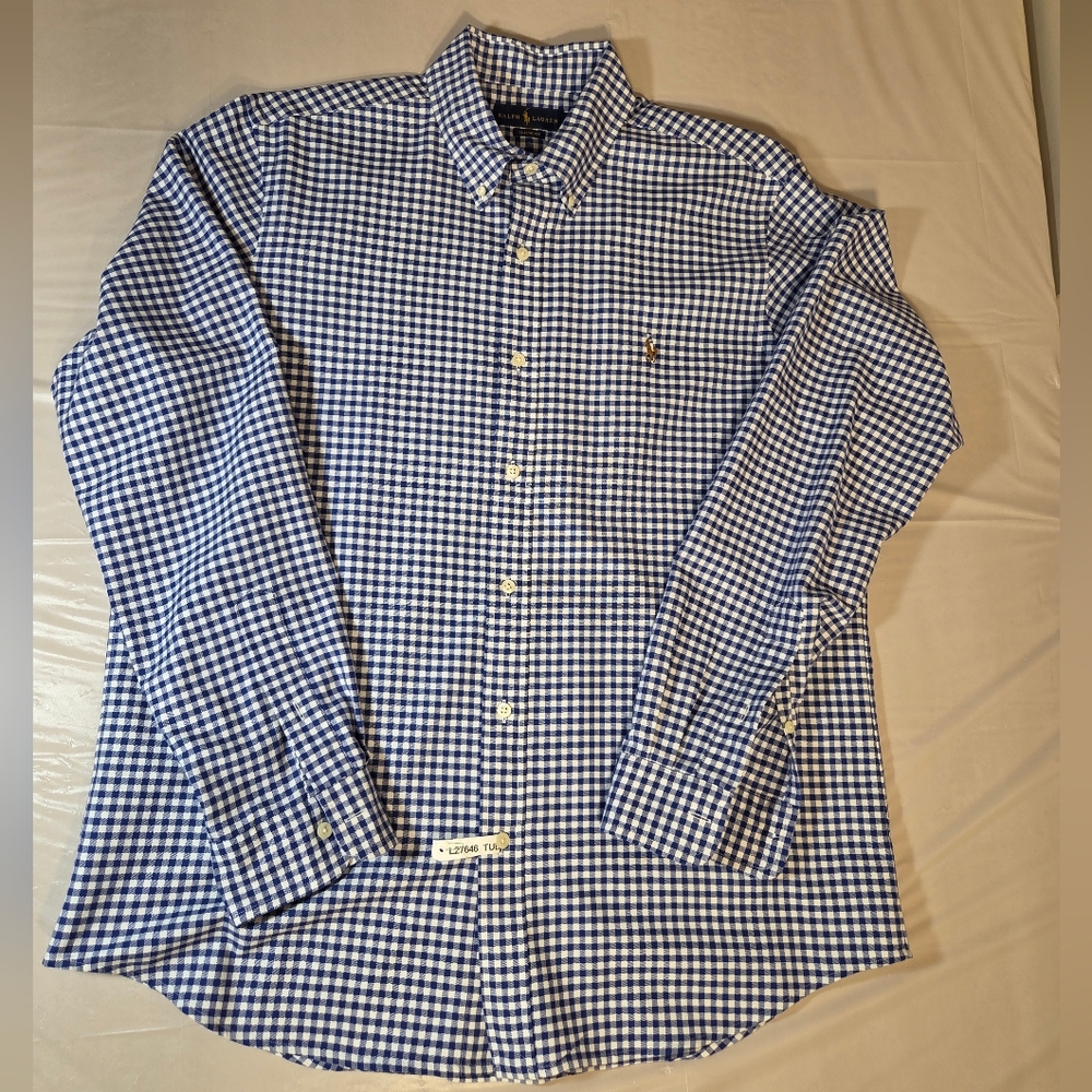 Polo Ralph Lauren Blue/White Gingham Check Classic Fit Oxford Shirt Mens L